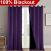 Picture of NICETOWN Heat Blocking 100% Blackout Curtains, Durable and Soft Black Lined Drapes for Living Room, Energy Saving Long Panels for Patio Sliding Glass Door, Royal Purple, 52 inches x 108 inches, 2 PCs