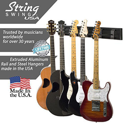 Picture of String Swing SW5RL-B-K Guitar Keeper Bundle with 5 Guitar Hangers & 1 Black Vein Strong Wall Mount