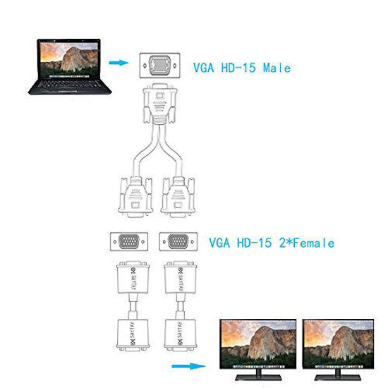 Picture of SAYTAY VGA Monitor Y-Splitter Cable,VGA 1 Male to Dual 2 VGA Female Adapter Converter Video Cable for Screen Duplication - 1 Foot(Blue)