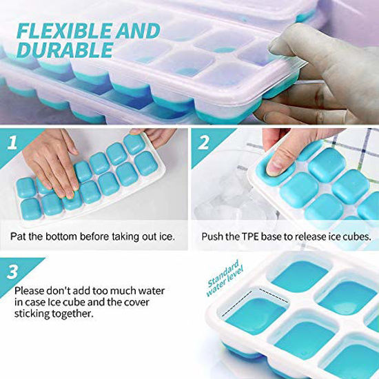 DOQAUS Ice Cube Trays 4 Pack, Easy-Release Silicone and Flexible 14-Ice  Cube Trays with Spill-Resistant Removable Lid, LFGB Certified and BPA Free