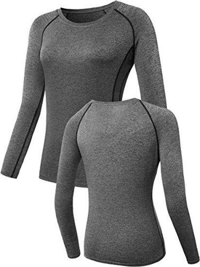 Neleus Women's 3 Pack Compression Long Sleeve Top for  Girls,8021,Grey,Blue,Pink,M