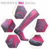 Picture of WEIERYA Ski Socks 2 Pairs Pack for Skiing, Snowboarding, Cold Weather, Winter Performance Socks Pink Medium