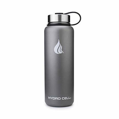 Picture of Hydro Cell Stainless Steel Water Bottle w/ Straw & Wide Mouth Lids (40oz 32oz 24oz 18oz) - Keeps Liquids Hot or Cold with Double Wall Vacuum Insulated Sweat Proof Sport Design (Graphite 40 oz)