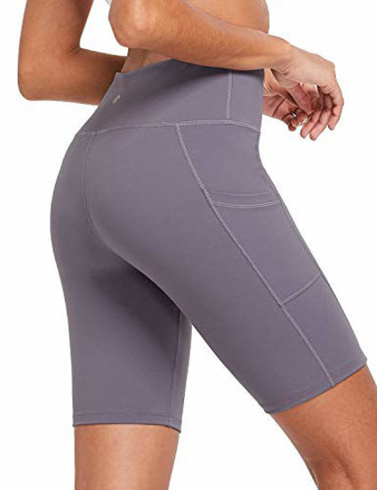 GetUSCart- BALEAF Women's 5 High Waist Workout Yoga Running Compression  Exercise Volleyball Shorts Side Pockets Purple S
