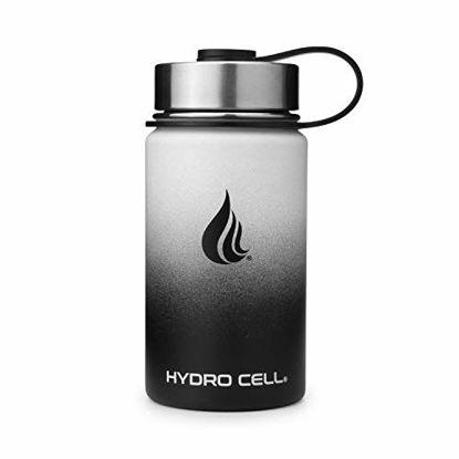Picture of HYDRO CELL Stainless Steel Water Bottle w/ Straw & Wide Mouth Lids (40oz 32oz 24oz 18oz) - Keeps Liquids Hot or Cold with Double Wall Vacuum Insulated Sweat Proof Sport Design (Black/White 14oz)