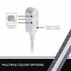 Picture of Cordinate 43431-T1, White/Gray, Designer 3 Extension, 2 Prong Power Strip, Extra Long 15 Ft Cable with Flat Plug, Braided Chevron Fabric Cord, Slide-to-Close Safety Outlets, 43431, 15 Ft, 15 Ft