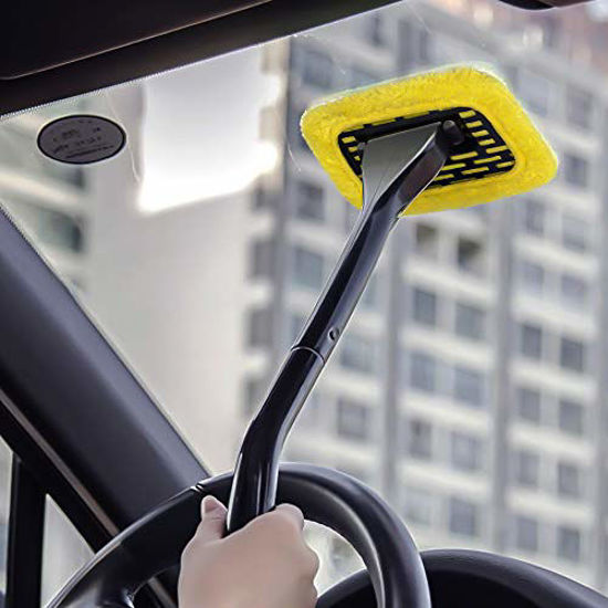 Windshield Cleaner With Microfiber Cloth, Handle And Pivoting Head