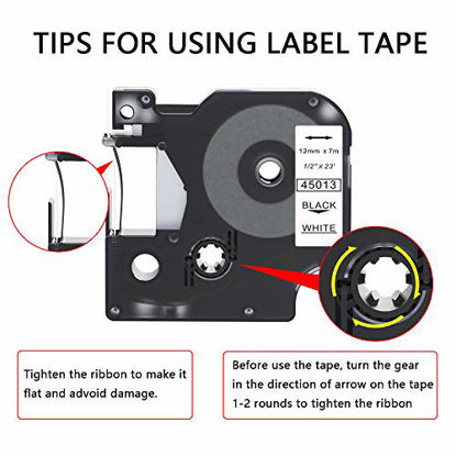 Picture of Camopro Compatible Label Tape Replacement for Dymo D1 Label Tape 45013 S0720530 for DYMO LabelManager 160 210D 260P 280 360D 420P 450D Label Maker,1/2 Inch (12mm) x 23 Feet (7m) Black on White, 5 Pack