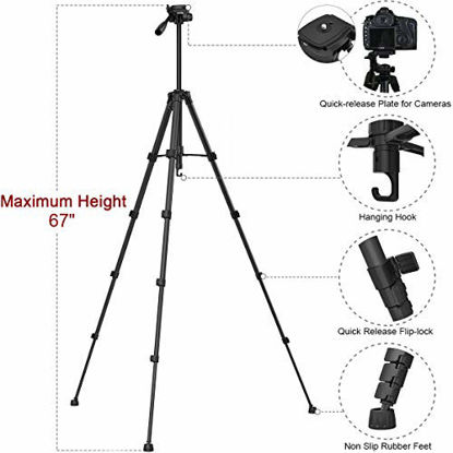 Picture of Endurax 67" Video Camera Tripod for Nikon Canon, DSLR Cameras Stand Tall Tripods Lightweight Aluminum with Universal Phone Mount and Carry Bag