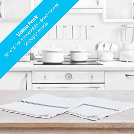 Picture of Zeppoli Classic White Kitchen Towels, 30-Pack 100% Natural Cotton Dish Towels, 14 x 25 inches Flour Sack Towels - Make Great Bar Towels