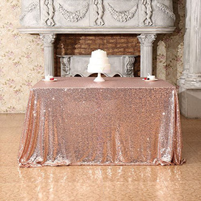 Picture of PartyDelight Sequin Tablecloth, Sequin Table Overlay Square, 50"x50", Rose Gold