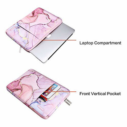 Picture of MOSISO Laptop Sleeve Compatible with 13-13.3 inch MacBook Pro, MacBook Air, Notebook Computer, Water Repellent Polyester Vertical Carrying Case Cover Bag with Pocket Marble MO-MBH216, Pink