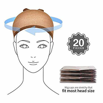 Picture of Teenitor 20 Pack Brown Stocking Cap Stretchy Nylon Wig Caps, Skin Tone Stocking Cap Wig Caps Application for Women Men-Brown