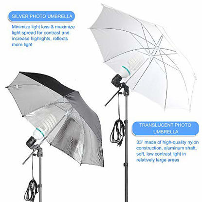 Picture of Emart Photography Umbrella Lighting Kit, 1575W 5500K Photo Video Studio Continuous Reflector Lights for Camera Portrait Shooting Daylight (Translucent/White, Black & Silver, Black & Gold)