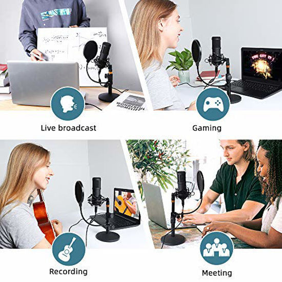 USB Streaming Podcast PC Microphone professional 192KHZ24Bit Studio  Cardioid Condenser Mic Kit with sound card Boom Arm Shock Mount Pop Filter  for