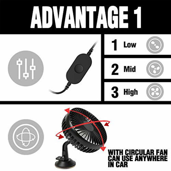 Picture of KMMOTORS Kooling Car Fan Automobile Vehicle Clip Fan Powerful Quiet Ventilation Electric Car Fans with Comfortable USB Plug for Car/Vehicle (One)