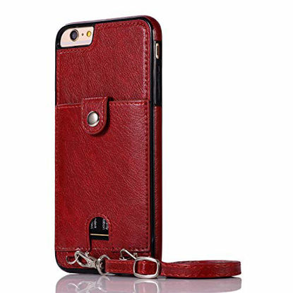 Picture of Jaorty PU Leather Wallet Case for iPhone 6/6S Necklace Lanyard Case Cover with Card Holder Adjustable Detachable Anti-Lost Neck Strap for 4.7 inch Apple iPhone 6 iPhone 6S,Red