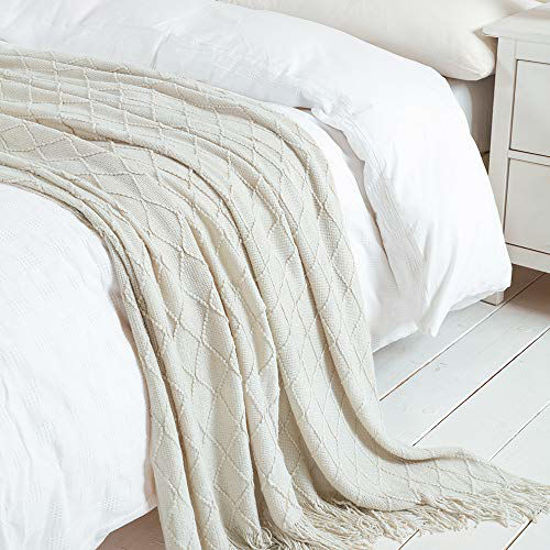 Picture of BOURINA Beige Throw Blanket Textured Solid Soft Sofa Couch Cover Decorative Knitted Blanket, 50" x 60", Beige