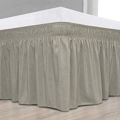 Picture of Biscaynebay Wrap Around Bedskirts with Adjustable Elastic Belts, Elastic Dust Ruffles, Easy Fit Wrinkle & Fade Resistant Silky Luxrious Fabric, Linen for King & Ca King Size Beds 15 in Drop