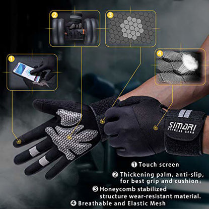 Picture of SIMARI Workout Gloves Men Women Full Finger Weight Lifting Gloves with Wrist Support for Gym Exercise Fitness Training Made of Microfiber and Spandex Fiber SMRG902