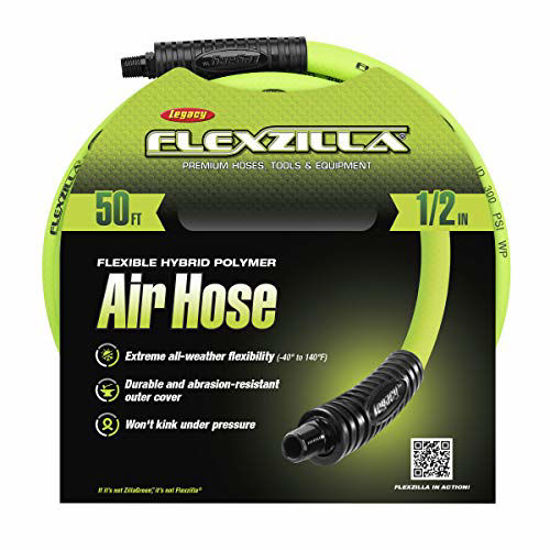 Picture of Flexzilla Air Hose, 1/2 in. x 50 ft, 3/8 in. MNPT Fittings Heavy Duty, Lightweight, Hybrid, ZillaGreen - HFZ1250YW3