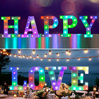 Picture of Pooqla Colorful LED Marquee Letter Lights with Remote - Light Up Marquee Signs - Party Bar Letters with Lights Decorations for The Home - Multicolor K