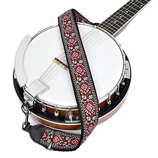 Picture of CLOUDMUSIC Banjo Strap Guitar Strap For Handbag Purse Jacquard Woven With Leather Ends And Metal Clips(Red Pattern)