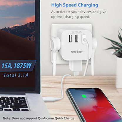 Picture of 3 Outlet Surge Protector, Multi Plug Outlet Expanders USB Wall Charger with 3 Outlets 3 USB Ports(3.1A), Wall Plug Outlet Extender for Cruise Ship, Home, Office