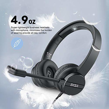 Picture of EKSA Headset with Microphone for Laptop, Lightweight Call Center Headset with Retractable Mic, 3.5mm Wired Computer PC Headphones with Mute Function, Business Headset for Skype Office Webinar