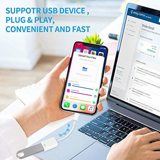 Lightning To Usb Camera Adapter,Usb 3.0 Otg Data Sync Cable Adapter  Compatible With Iphone/Ipad, Usb Female Supports Connect Card Reader,U  Disk,Keyboard,Usb Flash Drive-Plug&Play[Apple Mfi Certified] 