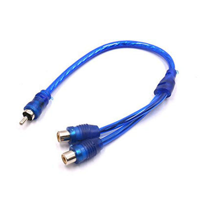 Picture of uxcell a17070300ux0615 2Pcs Blue Female to Male RCA Splitter Adapter Car Audio Stereo Y Cable Wire Kit 2 Pack