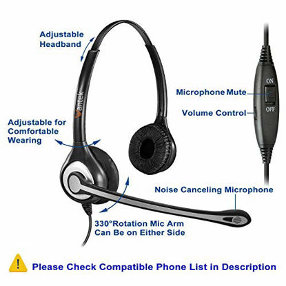 Picture of Wantek Corded Telephone Headset RJ9 w/Noise Cancelling Mic, Office Phone Headset Compatible with Polycom VVX310 VVX410 VVX411 Avaya 1416 Mitel 5330 ShoreTel 230 Plantronics S12 Allworx NEC(C602S1)