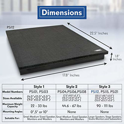 Picture of Sound Dampening Speaker Riser Foam - Audio Acoustic Noise Isolation Platform Pads Recoil Stabilizer w/ Rubber Base Pad For Studio Monitor, Subwoofer, Loudspeakers - Pyle PSI12 (22.5 x 17.8 x 1.8 Inch)