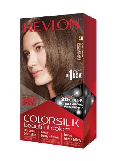 Picture of REVLON, Colorsilk Beautiful Color Permanent Hair Color with 3D Gel Technology Keratin 100 Gray Coverage Hair Dye, 40 Medium Ash Brown, 1 Count