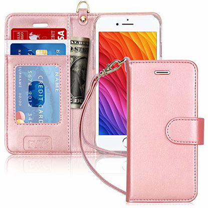 Picture of FYY Case for iPhone 6/6s, PU Leather Wallet Phone Case with Card Holder Flip Protective Cover [Kickstand Feature] [Wrist Strap] for Apple iPhone 6/6s 4.7" Rose Gold