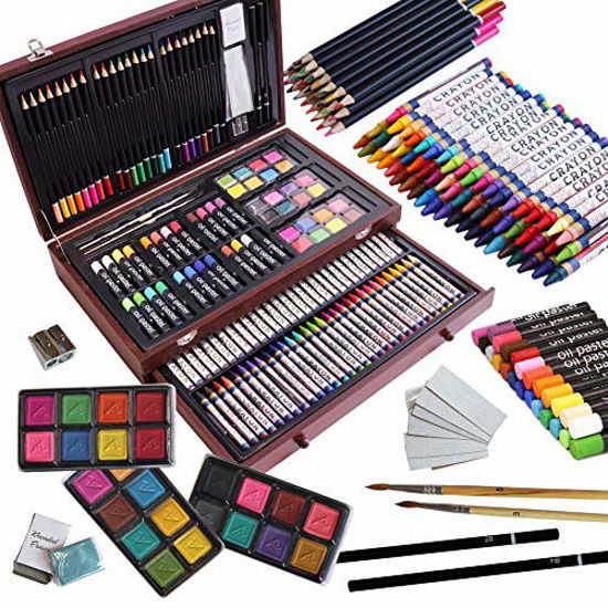 186 Piece Deluxe Art Set, Shuttle Art Art Supplies in Wooden Case, Painting Drawing  Art Kit with Acrylic Paint Pencils Oil