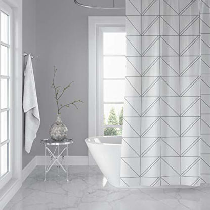 Picture of Horizon Home Essentials Modern Luxury Geometric Shower Curtain for Bathroom (White and Grey)