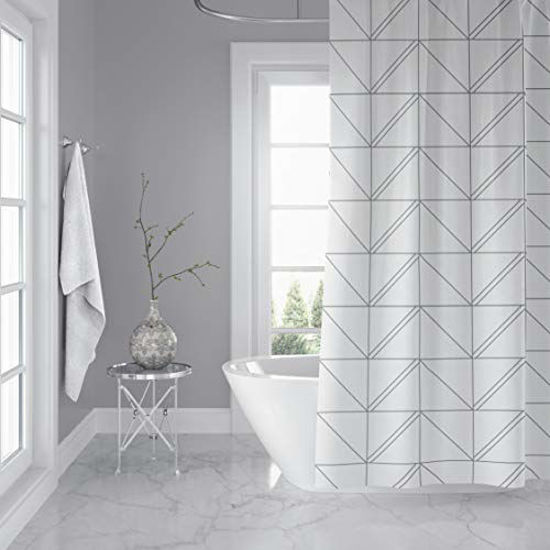 Picture of Horizon Home Essentials Modern Luxury Geometric Shower Curtain for Bathroom (White and Grey)