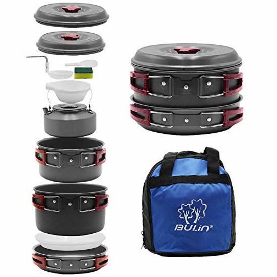 Picture of Bulin 13 PCS Camp Cookware Set Camping Cookwear Lightweight Aluminum Cookware Set Backpacking Cooking Set Mess Kit for Camping Family Hiking Camping Pots and Pans Set