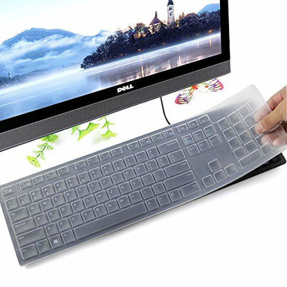 Picture of Keyboard Protector Skin for Dell KM636 Wireless Keyboard & Dell KB216 Wired Keyboard & Dell Optiplex 5250 3050 3240 5460 7450 7050 & Dell Inspiron AIO 3475/3670/3477 All-in one Desktop Keyboard, Clear