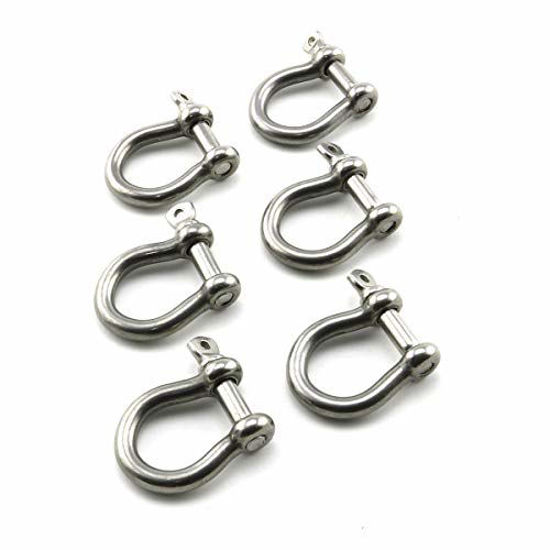 Picture of Heyous 6pcs 1/5 Inch 5mm Screw Pin Anchor Shackle Stainless Steel Heavy Duty Bow Shape Load Clamp for Chains Wirerope Lifting Paracord Outdoor Camping Survival Rope Bracelets