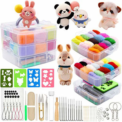 Picture of Needle Felting Kit 109 Pieces Set, Wool Roving 36 Colors with Complete Felt Tools and Storage Box Needle Felting Starter Kit for DIY Craft Animal Home Decoration Birthday Gift