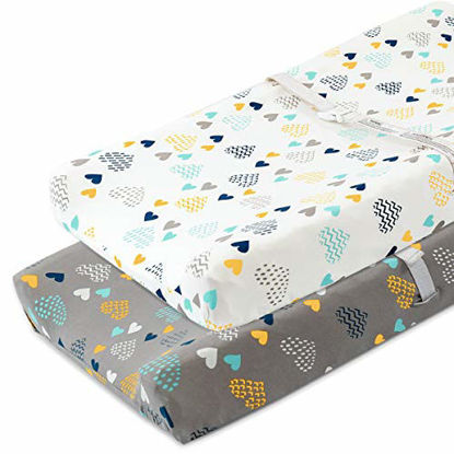 Picture of COSMOPLUS Stretch Fitted Changing Pad Cover -2 Pack Stretchy Changing Table Pad Covers for Boys Girls, Heart Pattern