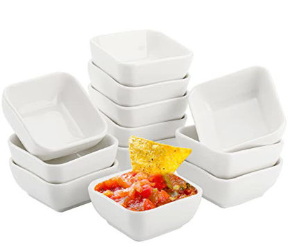Picture of Lawei 12 Packs Ceramic Dip Bowls Set - 3 oz White Condiments Server Dishes for Sauce, Vinegar, Ketchup, BBQ