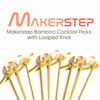 Picture of Makerstep Bamboo 4 inch Cocktail Picks, 300 Pack with Looped Knot, Natural Biodegradable Long Disposable Wood Toothpicks Skewers, Safe Natural Resource