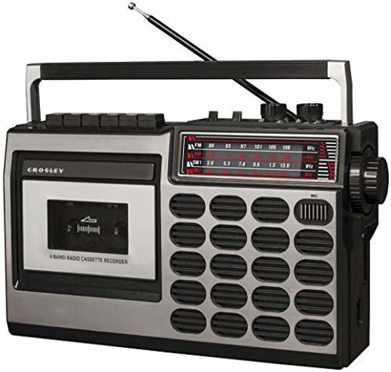 Picture of Crosley CT100B-SI Retro Portable Cassette Player with Bluetooth, AM/FM Radio, and Built-in Microphone, Silver