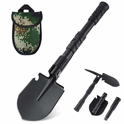 Picture of OKOOLCAMP Folding Shovel Portable Camping Multitool Heavy Duty Alloy Steel Car Snow Shovel 16.1 inch Survival Shovel for Off Road Gardening Camping Hiking Backpacking Fishing