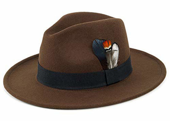 Picture of Classic Wide Brim Fedora for Men & Women Felt Panama Hat Vintage Felt Hat Brown