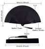 Picture of Amajiji 8.27"(21cm) Hand Held Bamboo Silk Folding Fan Hand Fan,Chinese/Japanese Charming Elegant Vintage Retro Style,Women Ladys Girls Best Gifts (Black)