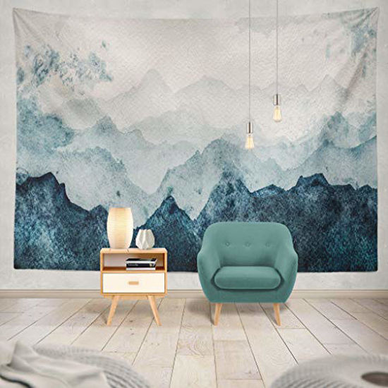 Picture of Summor Tapestry Blue Mountains Silhouette Watercolor Surface Gift Wrap Scrapbooking Hanging Tapestries 60 x 80 inch Wall Hanging Decor for Bedroom Livingroom Dorm